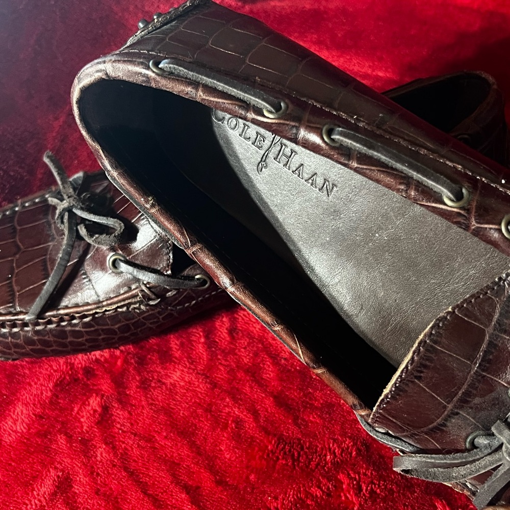 Cole Haan Men's Croc-Embossed Brown Boat Shoes
